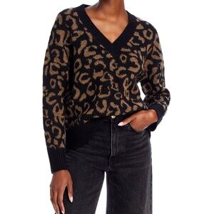Aqua Leopard Print V-Neck Sweater